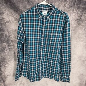 Old‎ Navy Flannel Shirt Mens Large Blue Plaid Slim Fit Button Up Long Sleeve